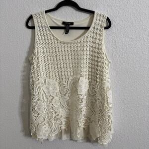 Style & Co. Woman 1X Ivory Lace Knit Tank Top With Ruffle Underlay